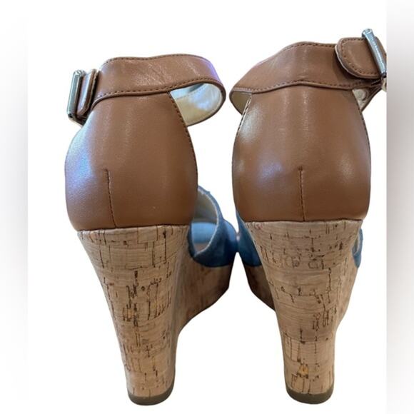 Marc Fisher cork wedges medium blue denim and leather uppers,‎ size 8 - Picture 5 of 8